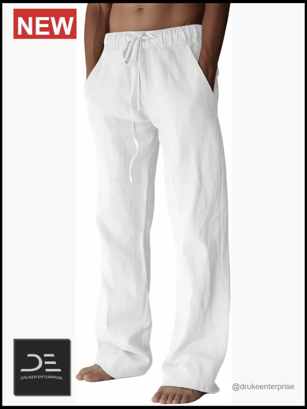 Cotton Linen Blend Drawstring Elastic Waist Loose Fit Pants